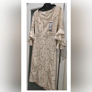 NY& C Eva Mendes Beige Lace Overlay Pencil Dress. 3/4 sleeves, elastic waistband